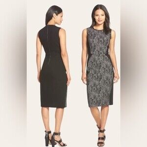 KOBI HALPERIN 'Luna' Mixed Media Sheath Dress Black Sz 10 Women Sleevele…